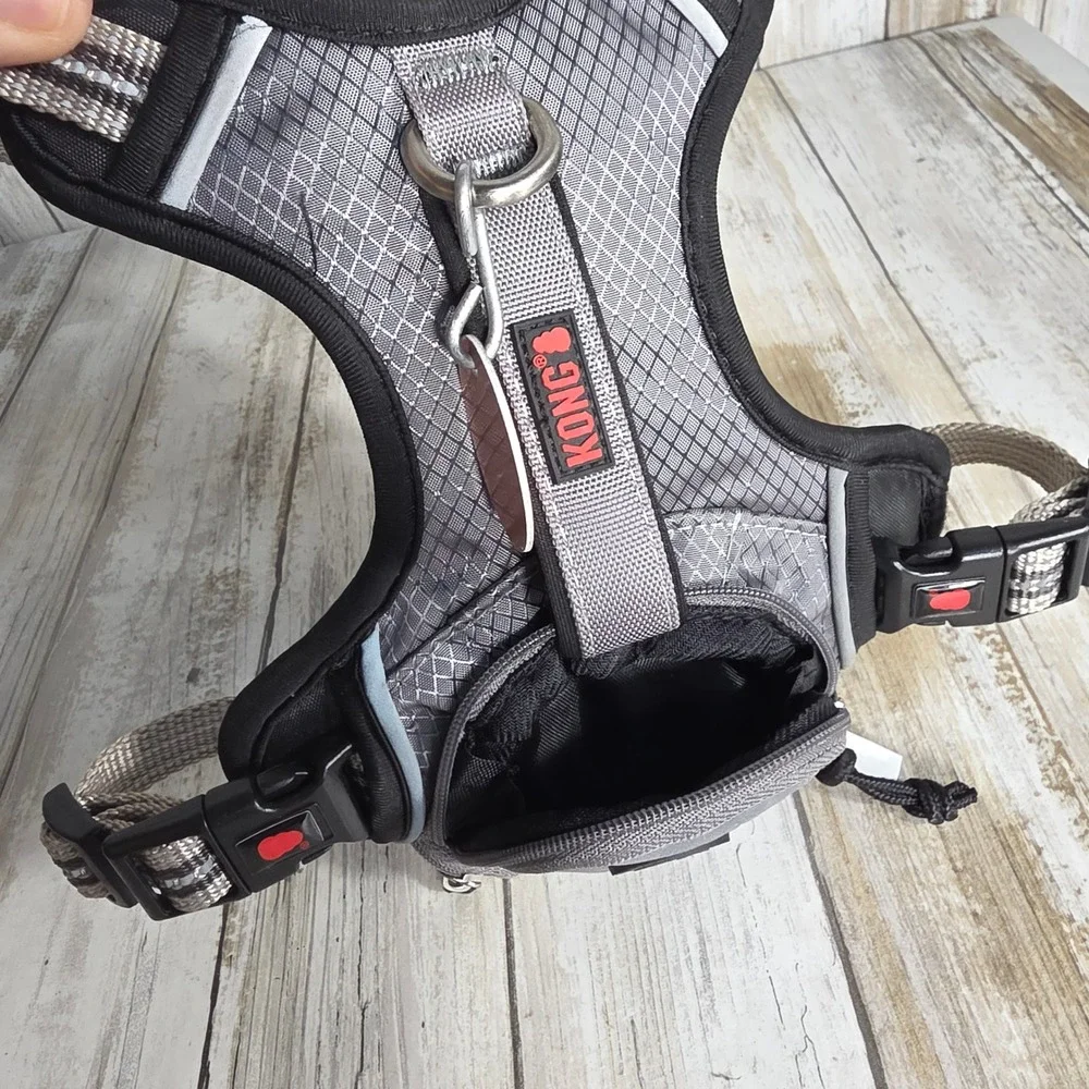 KONG Reflective Pocket Dog Harness Grey Ripstop Small Waste Bag Dispenser